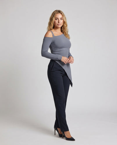 Damen Elegantes One-Shoulder Langarm-Oberteil mit asymmetrischem Schnitt