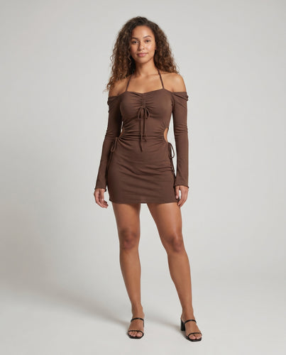Damen figurbetontes Kleid mit Rückenausschnitt und Raffungen