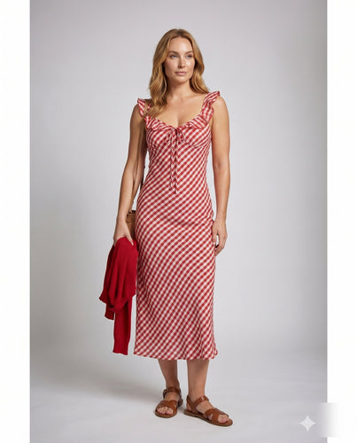 Damen figurbetontes Maxikleid mit Rüschendetails