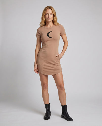 Damen figurbetontes T-Shirt-Kleid mit Rundhalsausschnitt und modischem Print