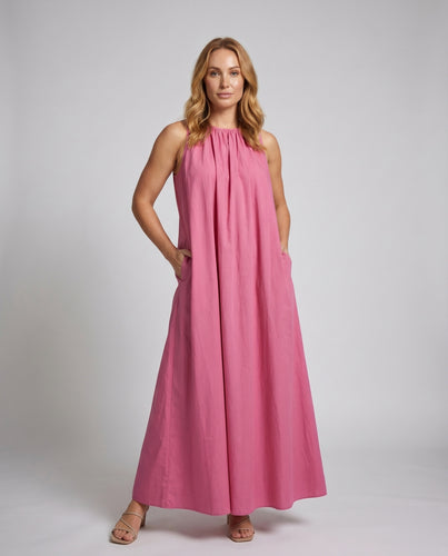 Damen Fließendes Maxi-Kleid mit elastischem Taillenband und femininer Silhouette