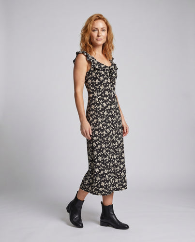 Damen Floral Maxi-Kleid mit Rüschendetails und schmaler Silhouette