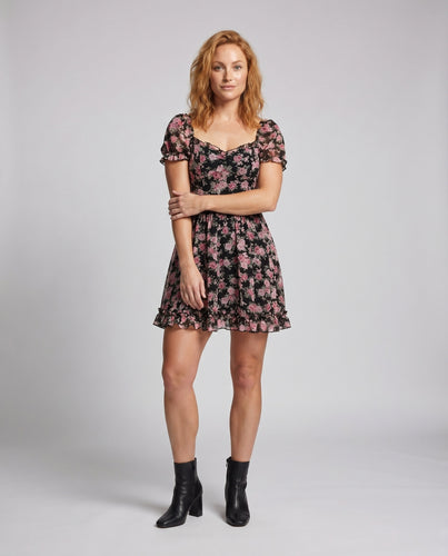 Damen Floral Minikleid mit Puffärmeln