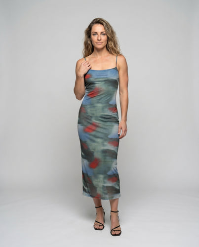 Damen Freizeitliches Midi-Kleid mit zartem Muster und dünnen Trägern