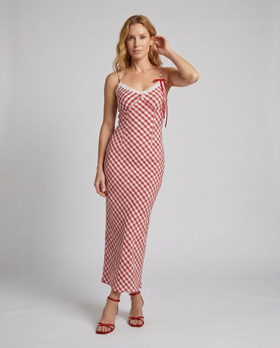 Damen Geknotetes Viskose Maxikleid mit Karomuster