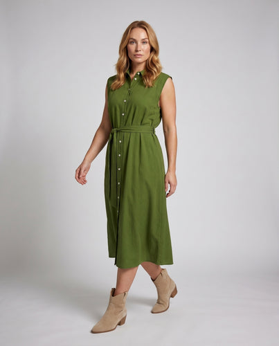 Damen Hemdblusenkleid mit breitem Taillengürtel und schulterfreiem Design