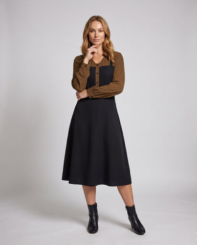 Damen Hemdblusenkleid mit modernem Kragen und durchgehender Knopfleiste