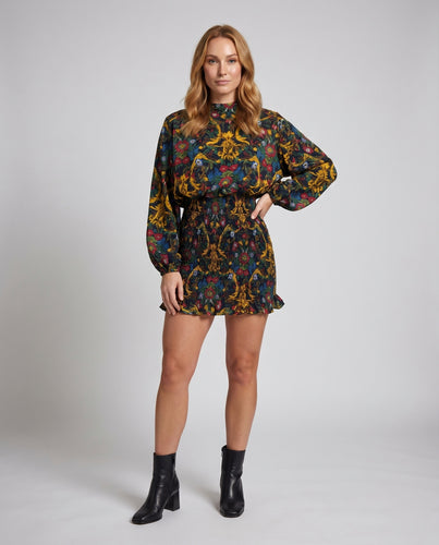 Damen Hochwertiges Blusenkleid mit Puffärmeln und floralem Design