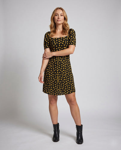 Damen Kurzarmkleid mit Puffärmeln und floralem Design