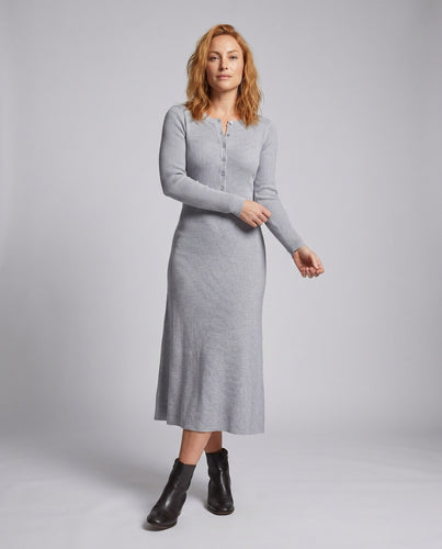 Damen Langarm Jersey Kleid mit eleganten Knöpfen