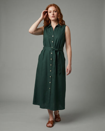 Damen Langarm Kleid mit Taillengürtel und Knopfleiste