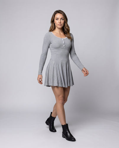 Damen Langarmkleid mit Raffungen und elegantem V-Ausschnitt