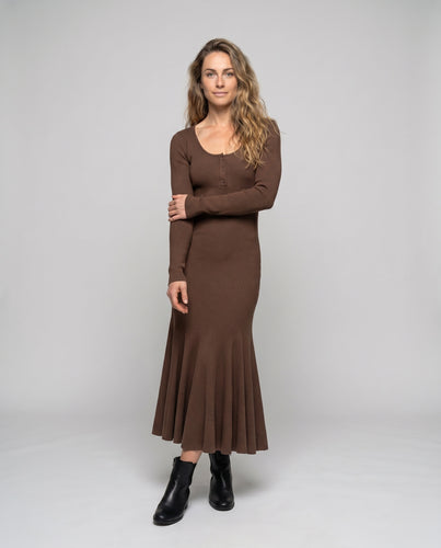 Damen Langärmliges Maxikleid mit klassischem Knopfdesign