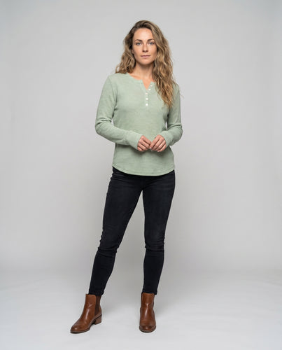 Damen Langarmshirt mit Knopfleiste und strukturiertem Stoff