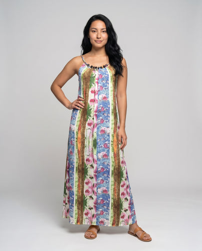 Damen Langes Maxikleid mit verspieltem Muster und Spaghettiträgern