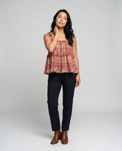 Damen lässige Karo-Bluse mit Rüschendetails