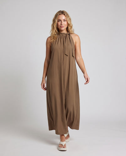 Damen lässiges Maxikleid mit dekorativem Schleifen-Ausschnitt