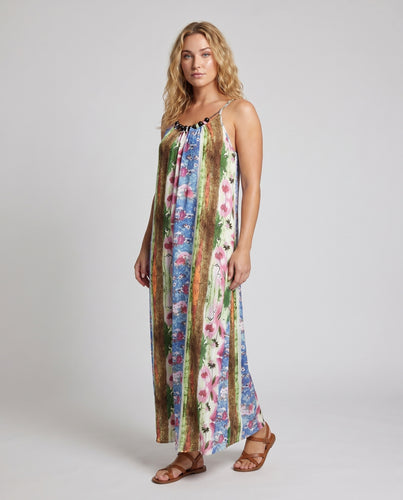 Damen Lässiges Maxikleid mit farbenfrohem Streifenmuster und verstellbaren Spaghettiträgern