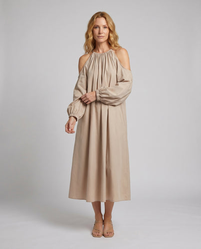 Damen Lässiges Maxikleid mit schulterfreien Ärmeln und eleganter Raffung