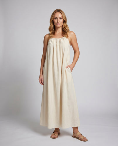 Damen Lockeres Sommermaxikleid mit verstellbarem Ausschnitt und fließendem Design
