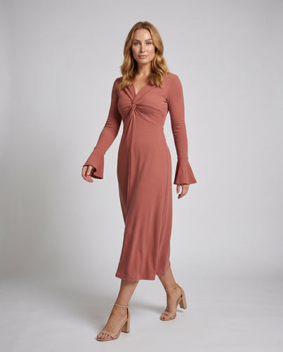 Damen Longsleeve Kleid mit V-Ausschnitt und schwingendem Saum