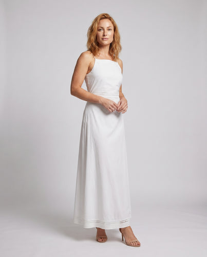Damen luftiges Maxi-Kleid mit feinen Trägern und elegantem Spitzenbesatz