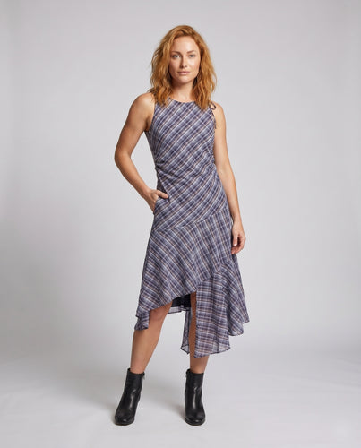 Damen luftiges Maxikleid mit Karomuster