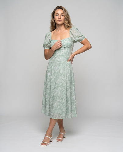 Damen Luftiges Maxikleid mit Puffärmeln und floralen Details