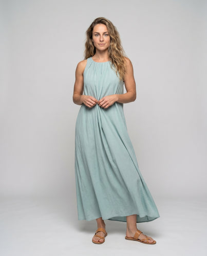 Damen luftiges Maxikleid mit schmalen Spaghetti-Trägern und seitlichen Taschen