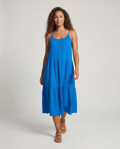 Damen luftiges Midi-Kleid mit feinen Spaghettiträgern und femininer Silhouette