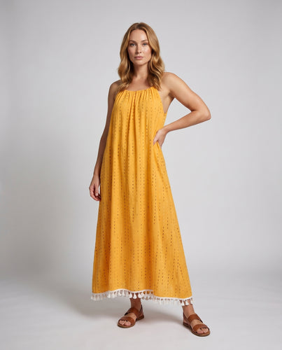 Damen Maxi-Kleid mit fließendem Stoff und feinen Trägern
