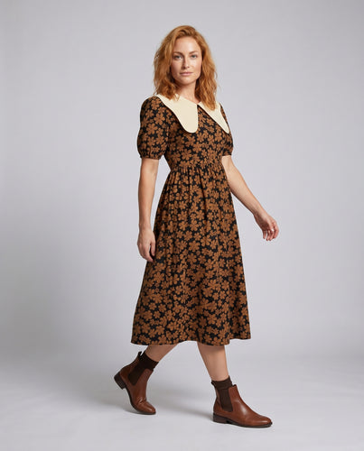 Damen Maxikleid mit Blumenmuster und elegantem Kragen