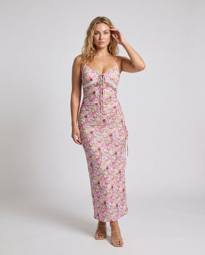Damen Maxikleid mit floralen Mustern und verführerischem V-Ausschnitt
