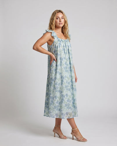 Damen Maxikleid mit floralen Mustern und voluminösem Rock