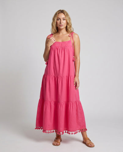 Damen Maxikleid mit fröhlichen Rüschen und verstellbaren Spaghettiträgern