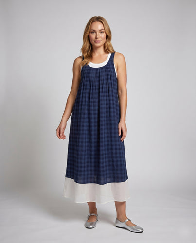 Damen Maxikleid mit gestuftem Rock und kariertem Design