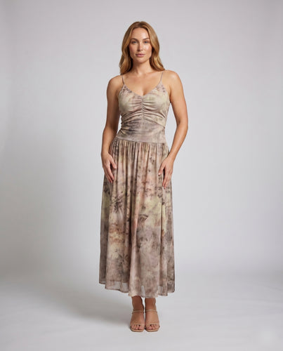 Damen Maxikleid mit hochwertigem, fließendem Stoff und verstellbaren Spaghettiträgern