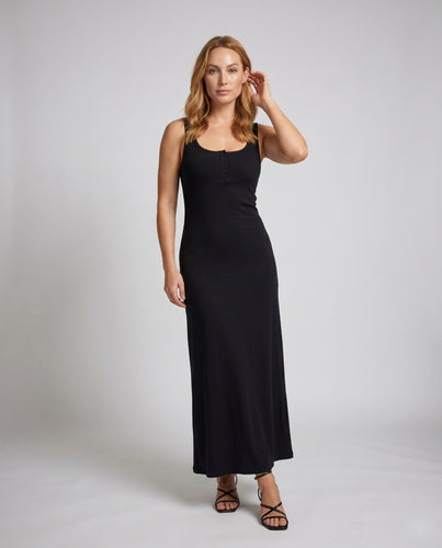 Damen Maxikleid mit Knopfleiste und schmalen Trägern