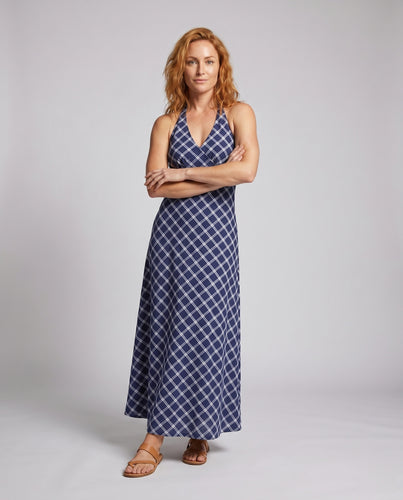 Damen Maxikleid mit modernem Karomuster