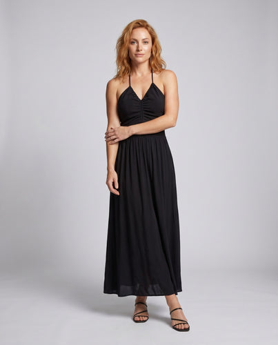 Damen Maxikleid mit raffiniertem Oberteil und fließendem Saum