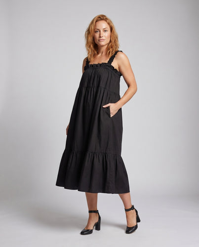 Damen Maxikleid mit Raffung und Volant Saum