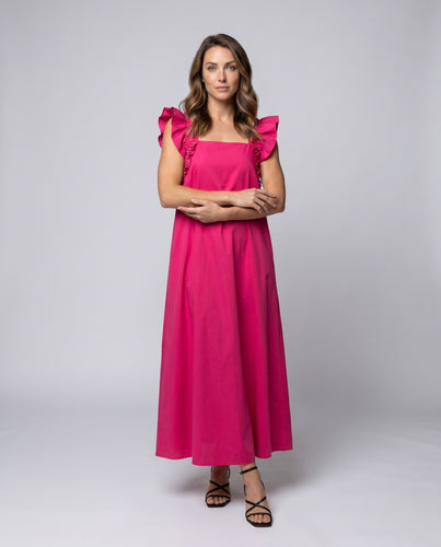Damen Maxikleid mit Rüschenärmeln und weichem Stoff