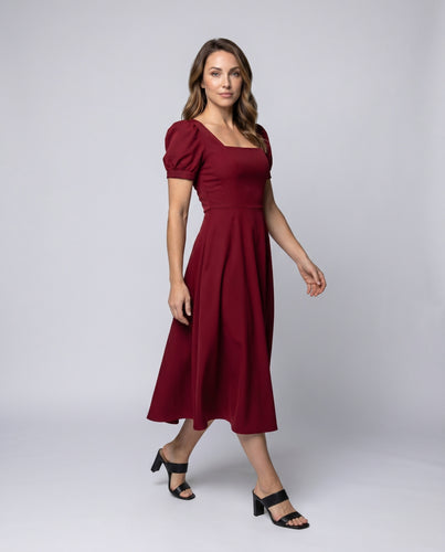 Damen Maxikleid mit schulterfreien Puffärmeln und weitem Rock