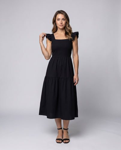 Damen Maxikleid mit schulterfreien Rüschendetails und fließendem Rock