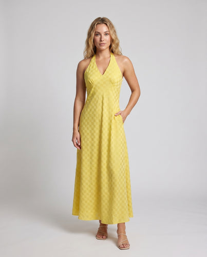 Damen Maxikleid mit V-Ausschnitt und Karomuster