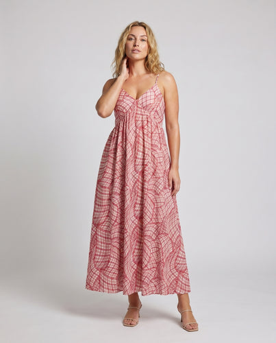 Damen Maxikleid mit verstellbaren Spaghettiträgern und kariertem Muster