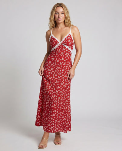 Damen Maxikleid mit zartem Blumenmuster und Spaghettiträgern