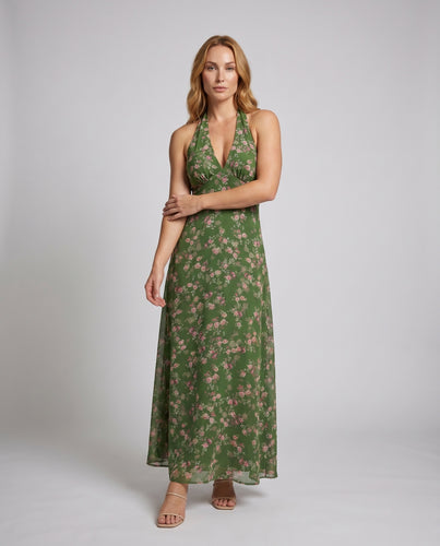 Damen Maxikleid mit zarten Spaghetti-Trägern und floralem Muster