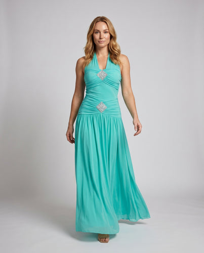 Damen Maxikleid mit zeitlosem Halterneck und eleganten Raffungseffekten