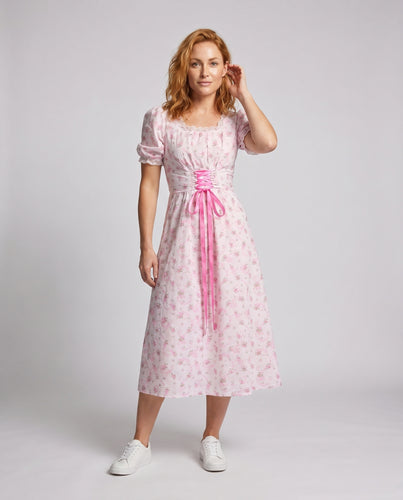 Damen Midi-Kleid mit floralem Design und taillierter Raffung